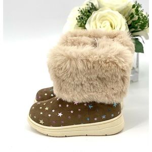 Cat & Jack Toddler Girl’s Fashion Booties Size 5 Boot Faux Fur Taupe Star Print